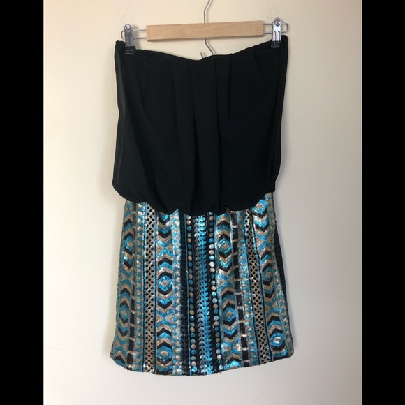 B Sharp Gorgeous Black Strapless sequined Dress - Picture 1 of 5